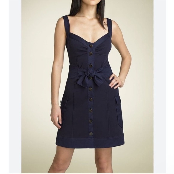 Diane Von Furstenberg Navy Blue Sosie Button Front Dress Bodycon Preppy Size 2 - Picture 1 of 11